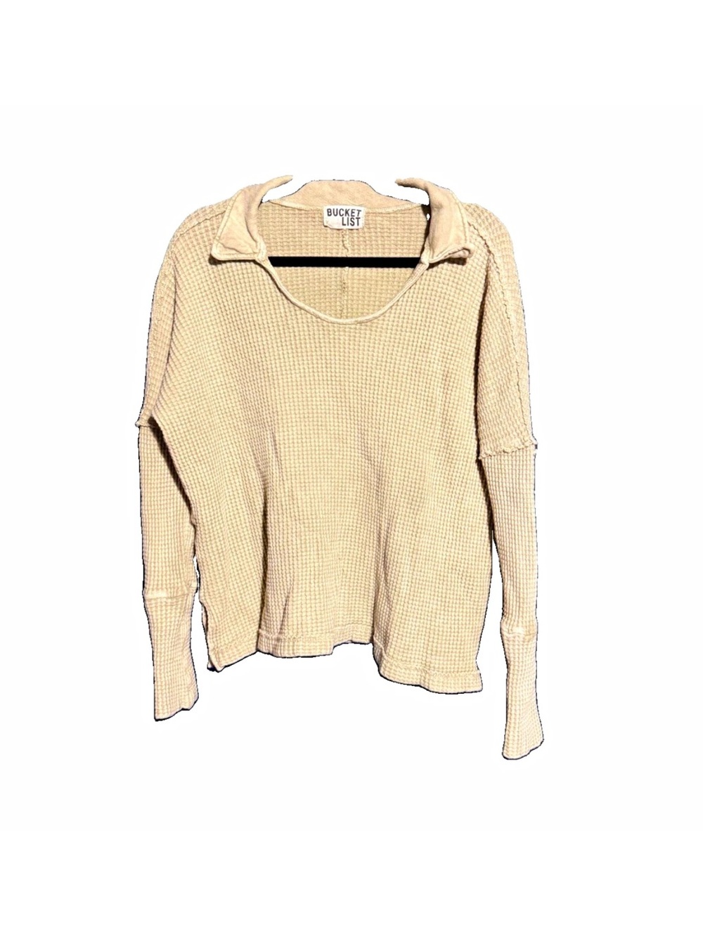 BUCKETLIST Cream Waffle Knit Long Sleeve Top